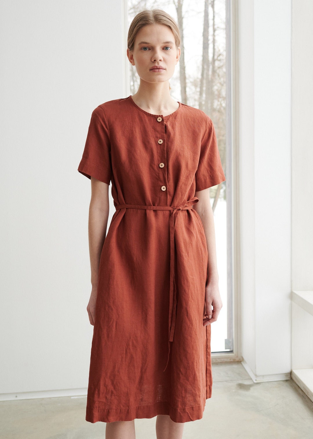 Bloom Terracotta Dress Simple Linen Dress Summer Dress Everyday 
