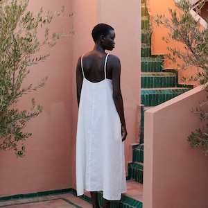 Kristi milky white dress - Spaghetti strap linen dress- Linen dress - Long linen dress - Summer linen dress