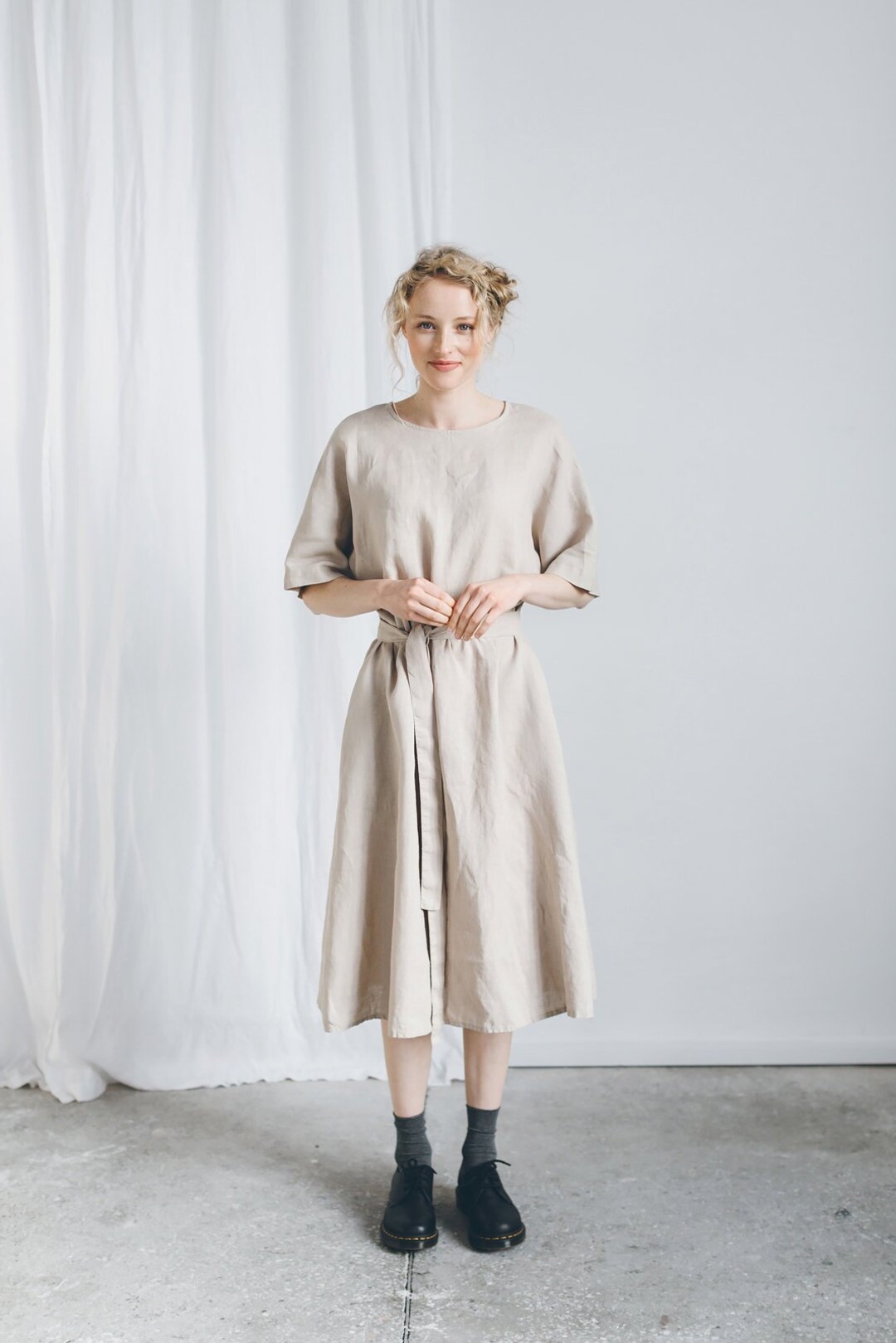 Ellen Beige Dress Loose Linen Dress Oversized Linen Dress Summer Dress ...