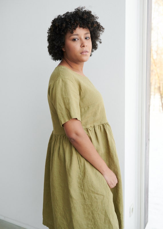 Anna Olive Dress Simple Linen Dress 