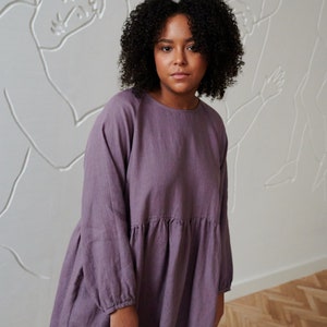 Margo dusty lavender linen dress -Oversized linen dress - Linen dress - Fall linen dress - Long linen dress