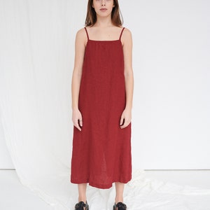 Aurora burgundy red dress Linen dress Long dress with straps Summer dress Soft linen dress Minimal linen dress image 5