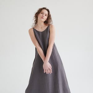 Kristi platinum grey dress Spaghetti strap linen dress Linen dress Long linen dress image 4