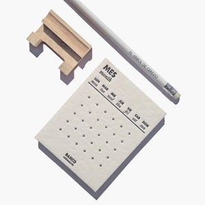 BASICO CALENDAR | Letterpress perpetual calendar, Minimalist desk calendar, Handprinted calendar + small wooden base, Monthly desk calendar