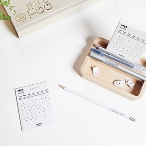 BASIC CALENDAR Letterpress perpetual calendar, Minimalist desk calendar, Hand-printed calendar large maple wooden base, Monthly calendar image 1