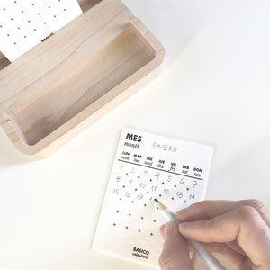 BASIC CALENDAR Letterpress perpetual calendar, Minimalist desk calendar, Hand-printed calendar large maple wooden base, Monthly calendar image 2