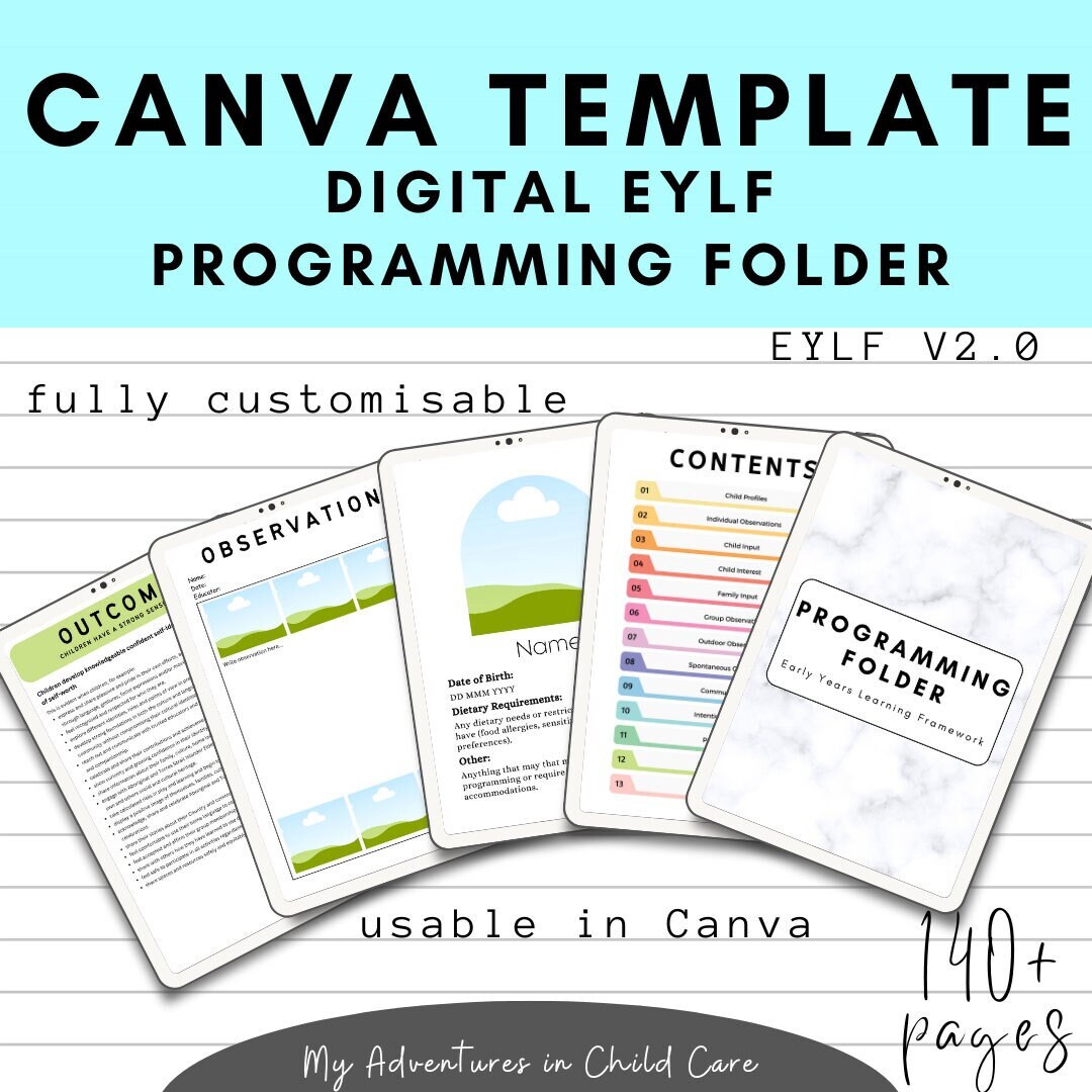 Programming Folder Cover CANVA TEMPLATE / Digital Programming Folder Planner EYLF V2.0 - Etsy