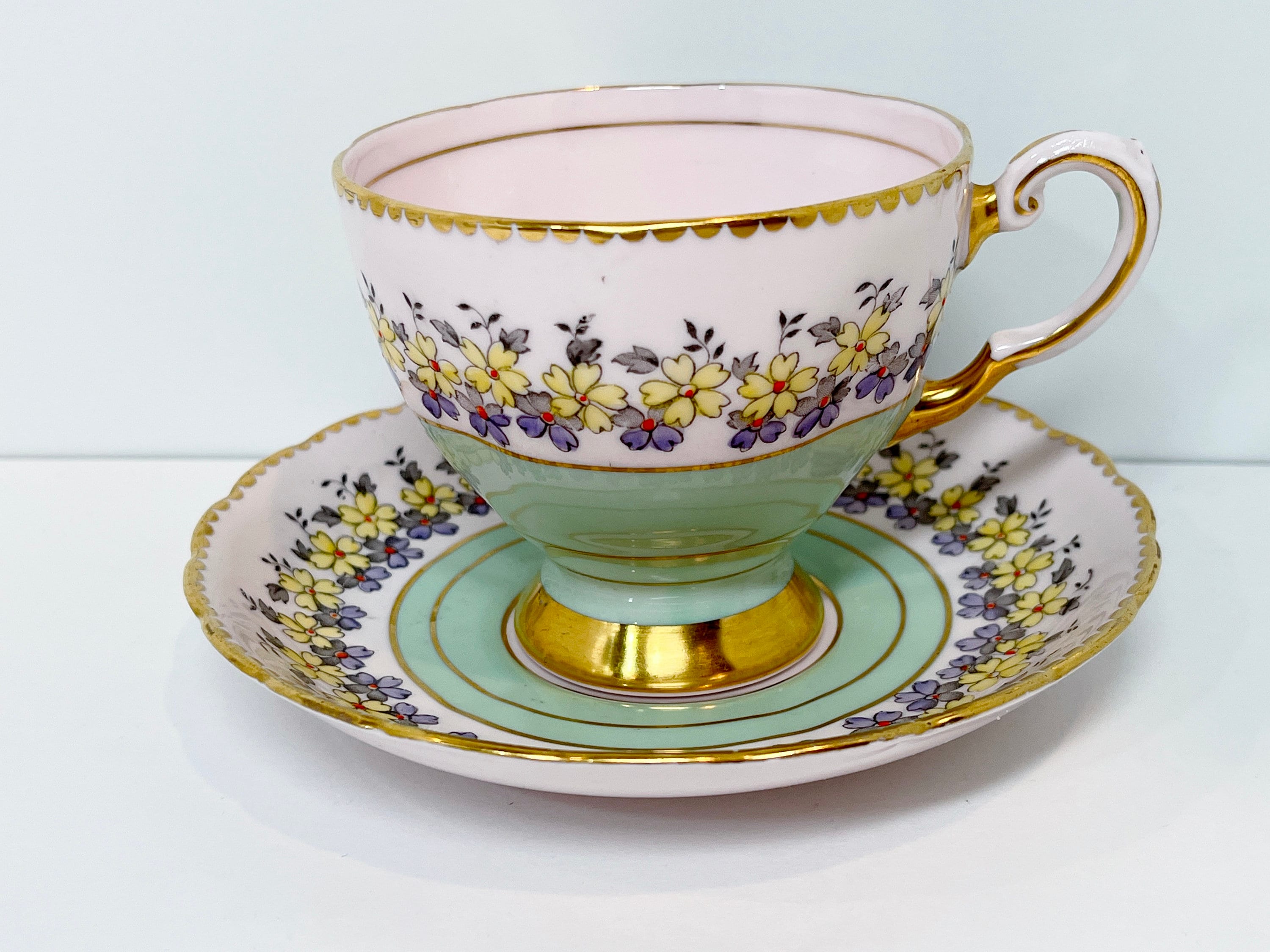 Tuscan Pink Teacup and Saucer, Floral Teacup, Pink Tea Cups, Antique