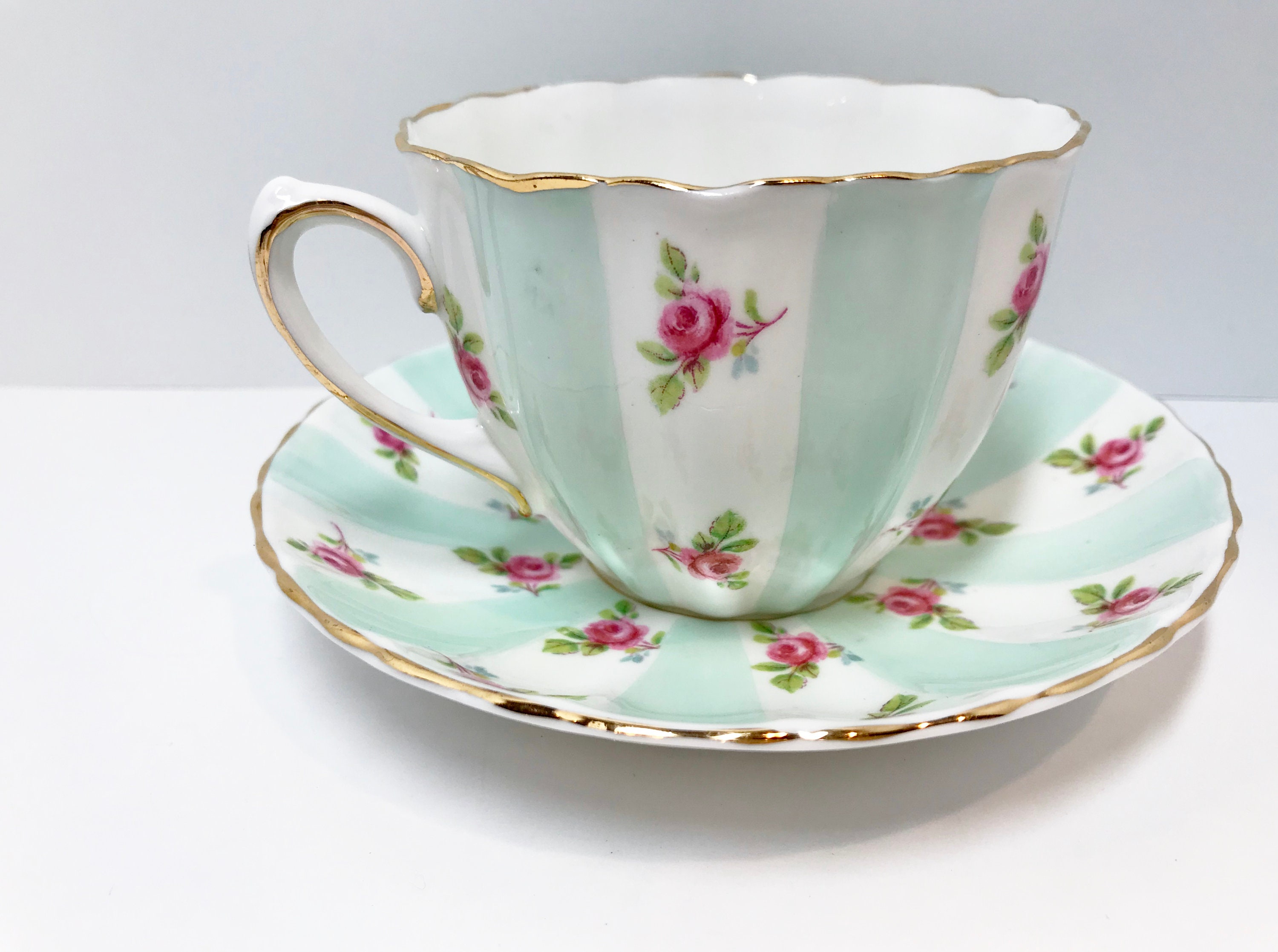 Paneled Salisbury Tea Cup and Saucer, Antique Tea Cups Vintage