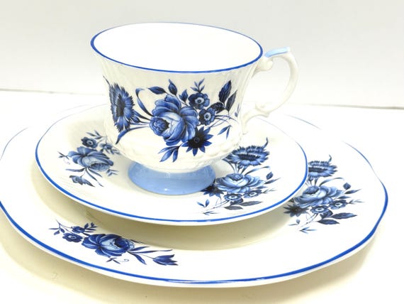 Blue Floral Teacup Set: Royal Crest Bone China Place Setting
