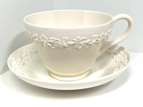 Wedgwood Teacup and Saucer, Queens Ware Teacup, White Teacup, Wedgwood Queens Ware, Gift for Her, Anniversary Gift, Housewarming Gift