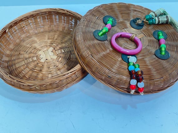 Chinese Basket, Chinoiserie, Sewing Basket, Jewelry Basket, Woven Basket, Gift for Her, Housewarming Gift
