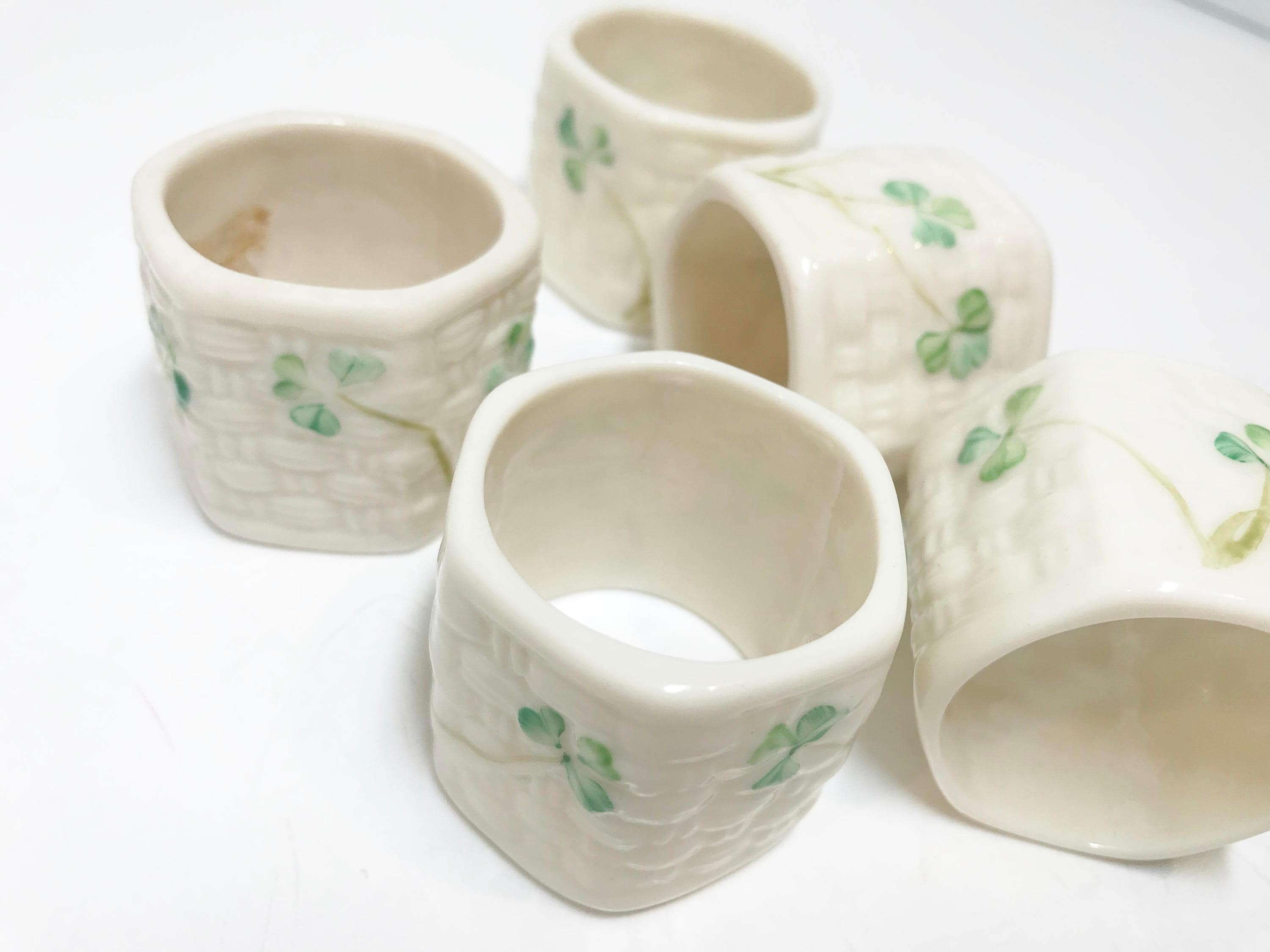 Reserved for SR, Belleek Napkin Rings, Irish Porcelain, Set of Five
