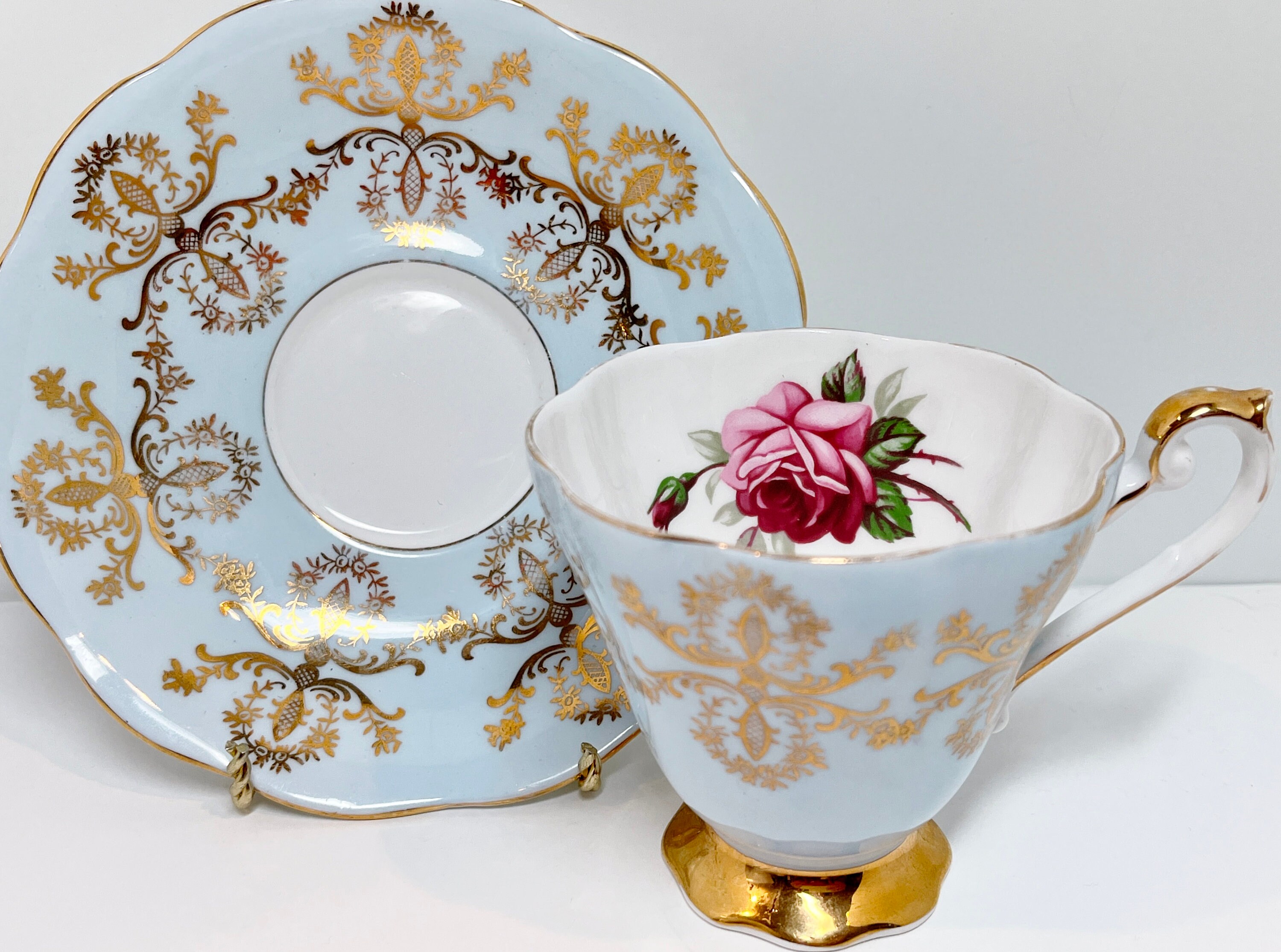 Royal Standard Tea Cup and Saucer, Blue Gold Cups, Antique Teacups