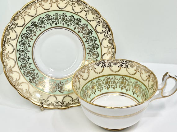 Gorgeous Royal Stafford Tea Cup and Saucer ,  Gold Tea Cup ,  English Bone China Cup , Teatime Teacup , Anniversary Gift for Her