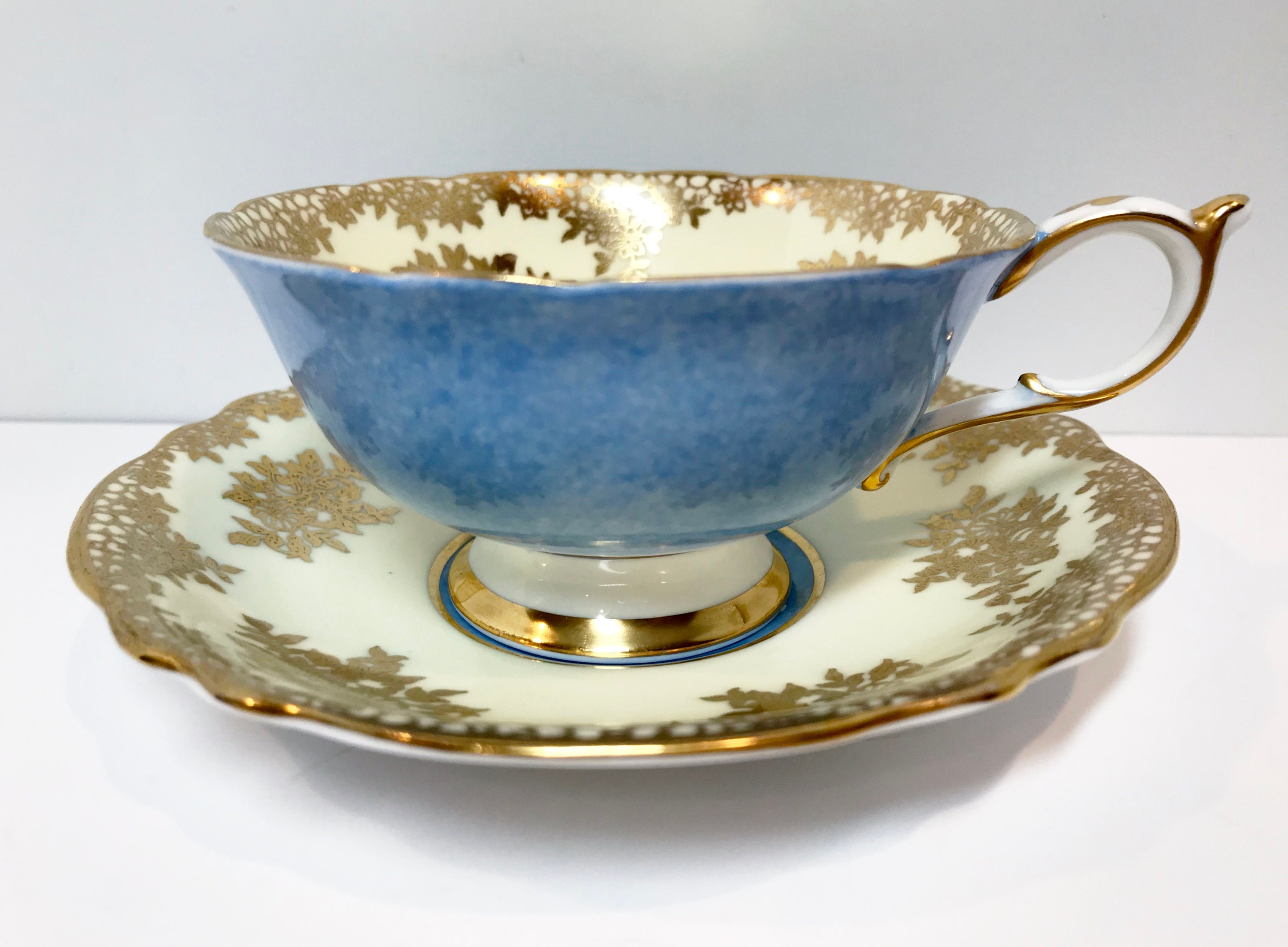 Paragon Tea Cup and Saucer, China Tea Cups, Double Warranty, Blue Gold