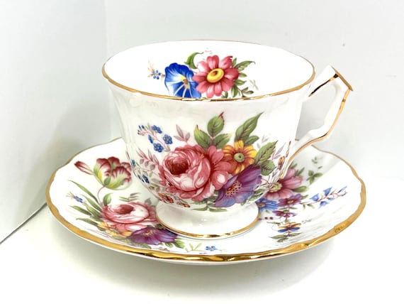 Aynsley Teacup and Saucer, English Bone China Cups, Antique Teacup, Gifts for Her, Anniversary Gift, Housewarming Gift, Floral Teacup
