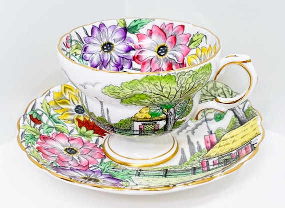 Rosina Tea Cup and Saucer ,  Village Tea Cup , Floral Teacup ,  Antique Tea Cup Vintage , Gifts for Him , Anniversary Gift , Gift for Friend
