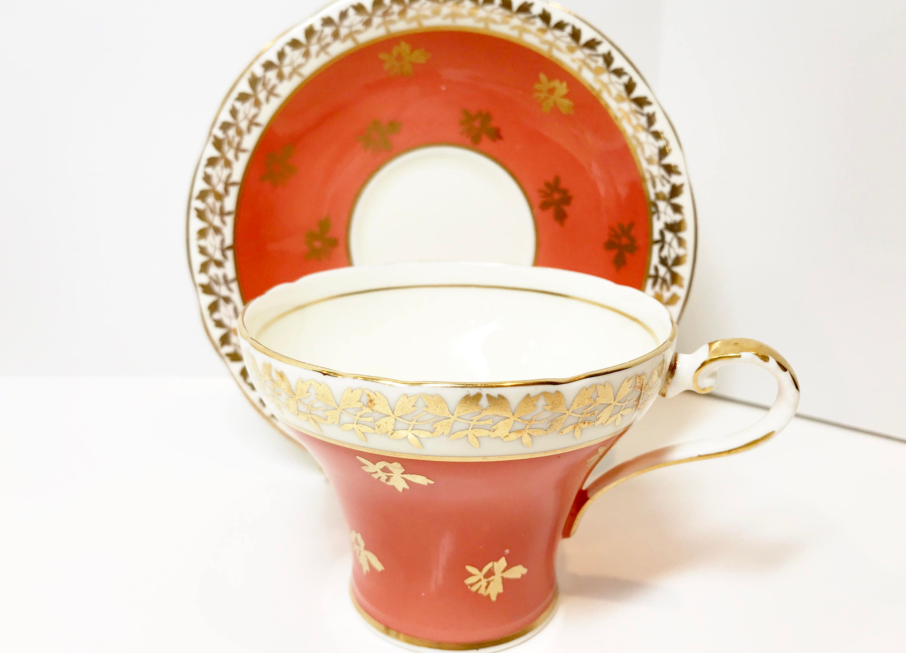 Captivating Aynsley Tea Cup and Saucer, Gold Orange Cups, Antique Tea
