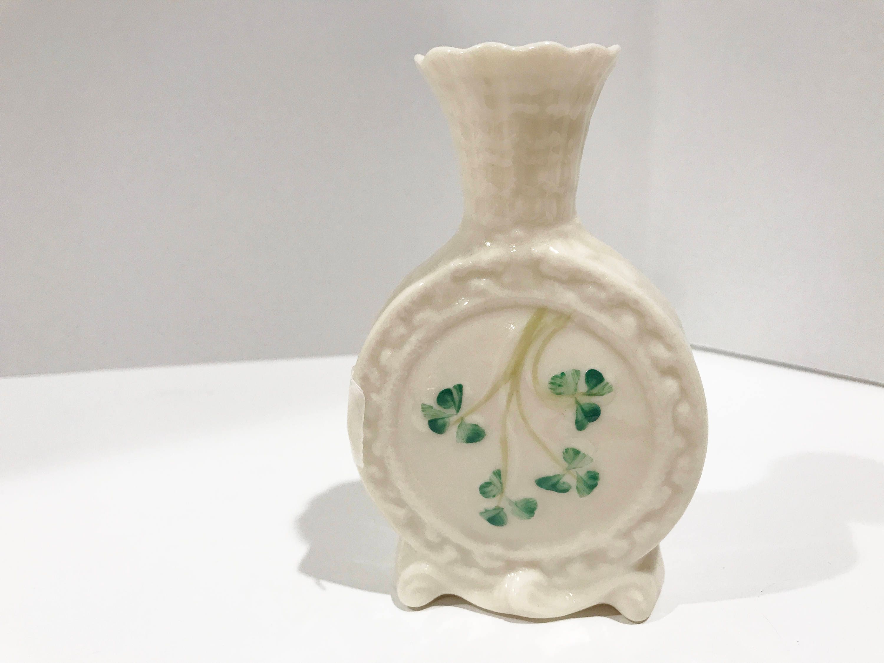 SOLD, Reserved for SR, Shamrock Scent Spill, Belleek Vase, Belleek