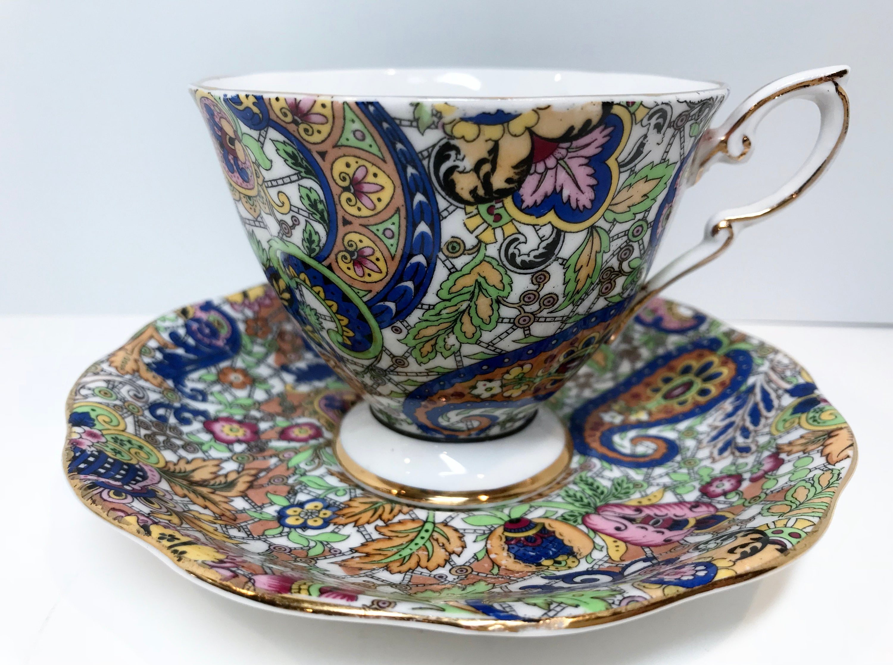 Paisley Royal Standard Tea Cup and Saucer, Antique Teacups, Vintage Tea