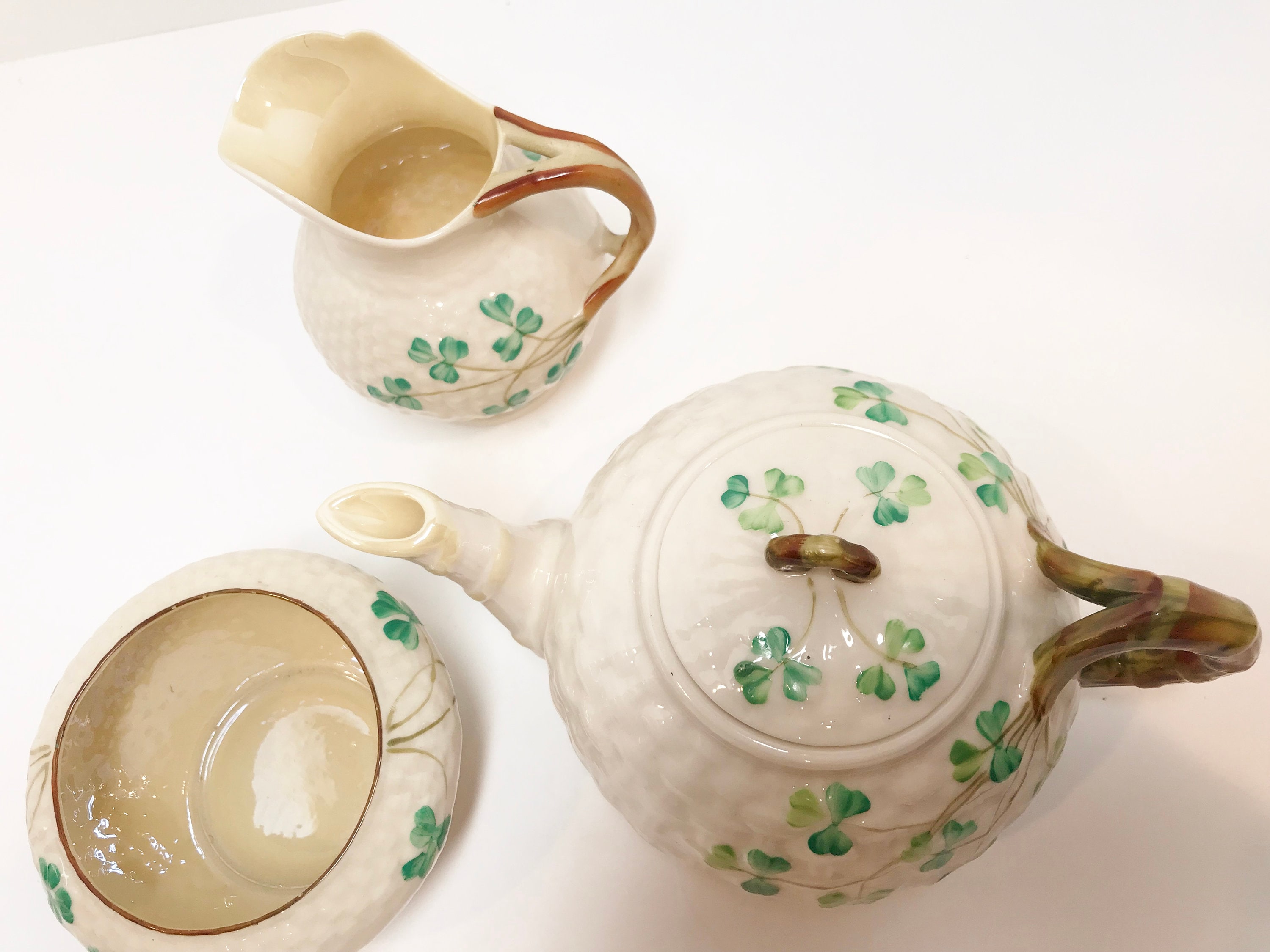 RARE One Person Shamrock Belleek Teapot, Belleek Tea Set, Irish Teapot