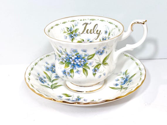 Royal Albert Teacup and Saucer, Flower Month Series, July Birthday, Forget Me Not Pattern, Gift for Her, Birthday Gift, Gift for Friend