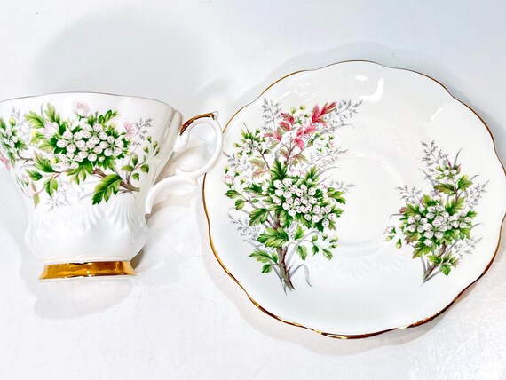 Royal Albert Teacup and Saucer, Hawthorne Pattern, Lyric Shape, Anniversary Gift, Floral Teacup, Gift for Her, Gift for Friend