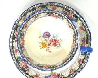 Antique Paragon Teacup and Saucer: 1932 English Bone China, Floral Design