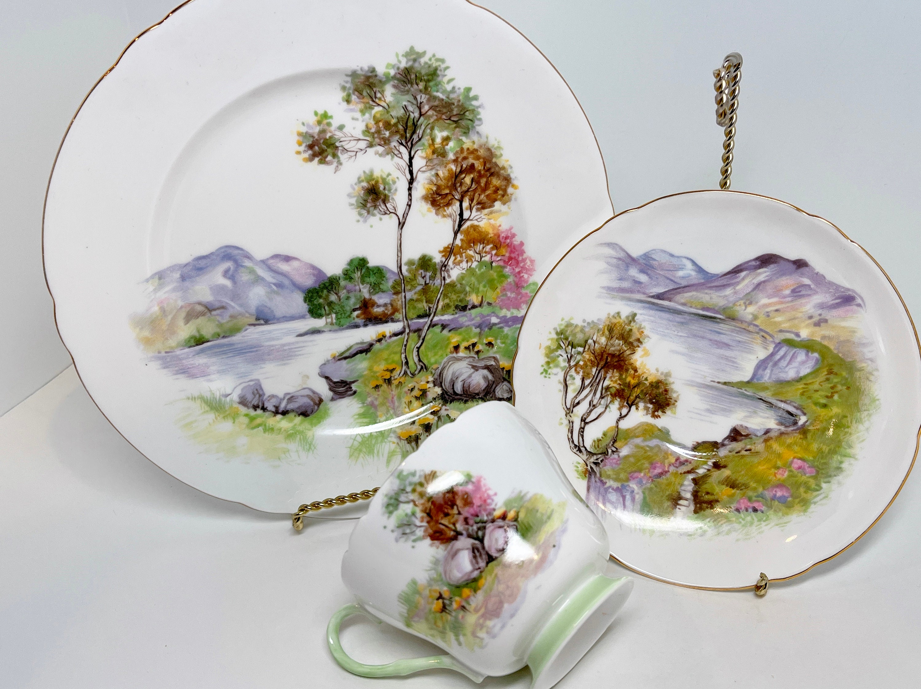 Shelley Trio , English Lakes Pattern , Shelley Teacups , Shelley China , Ripon Shape , Shelley Shelley Trio , English Lakes Pattern , Shelley Teacups , Shelley China , Ripon Shape , Shelley