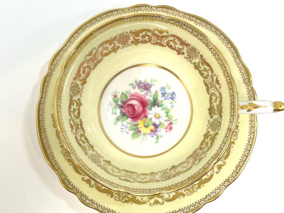 Paragon Teacup and Saucer, Double Warrant, Yellow Gold Teacup, Antique Teacup, Housewarming Gift, Anniversary Gift, Gift for Her
