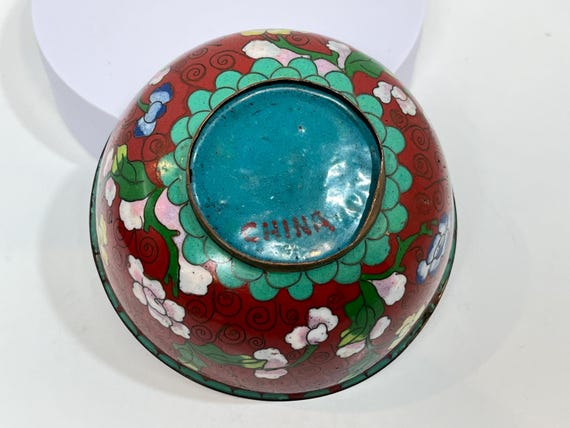 アンティーク七宝焼きボウル：中国の花柄模様、1914年以前 - Etsy 日本