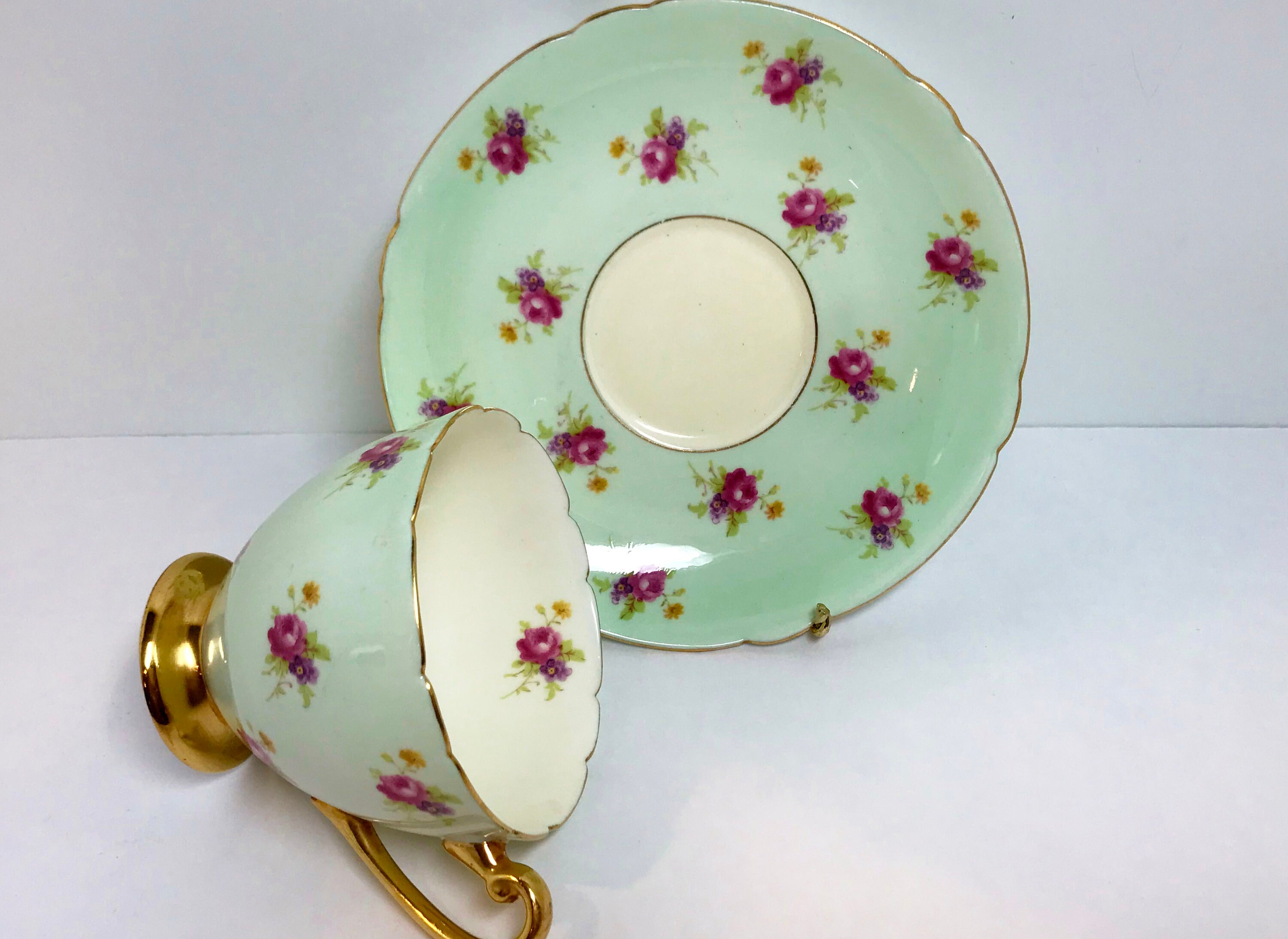 Shelley Teacup and Saucer, Small Hulmes Rose Pattern Shelley Teacup and Saucer, Small Hulmes Rose Pattern