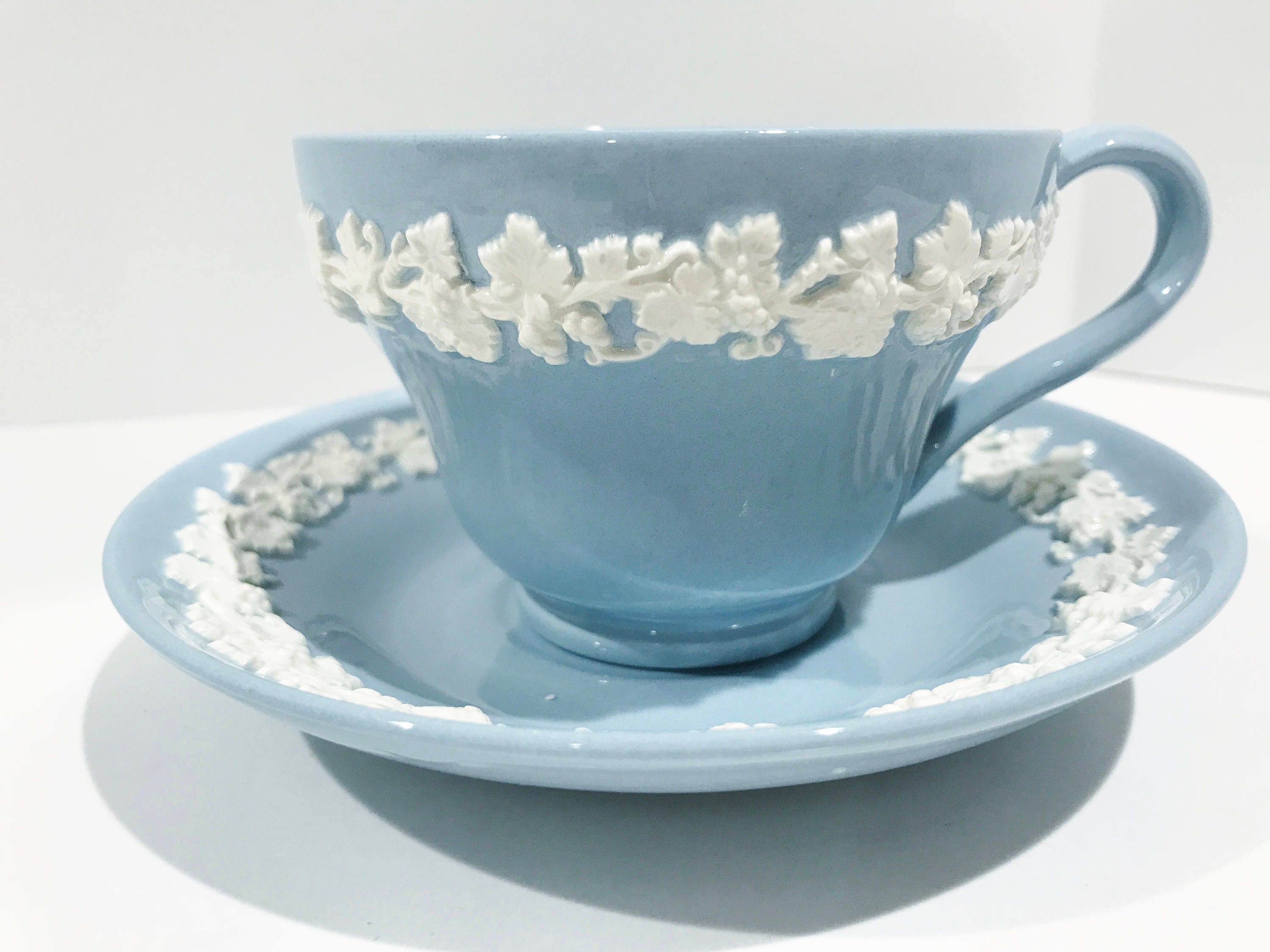 Wedgwood Tea Cup and Saucer, Queensware Tea Cup, Vintage Tea Cups, Blue