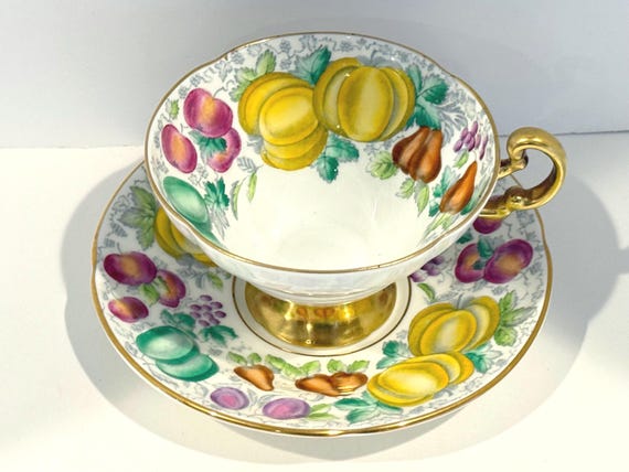 Old Royal Bone China Teacup: Fiesta Pattern, Hand Painted