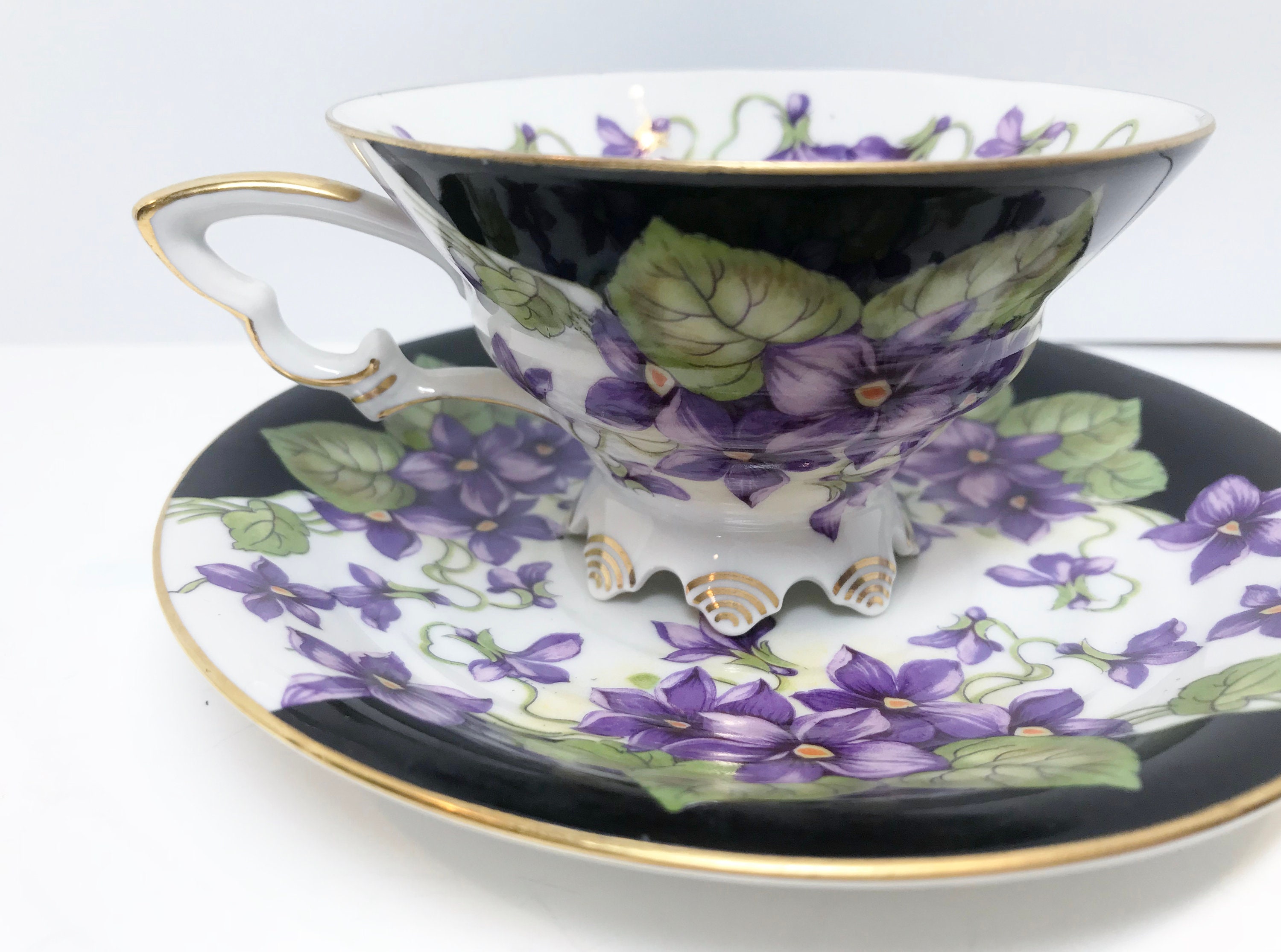 Mitterteich Bavaria Germany Tea Cup and Saucer, Purple Violet Cup