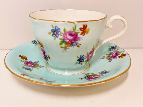 Floral Teacup and Saucer by Aynsley Bone China, Floral Tea Cups, Aynsley Tea Cups, Vintage Tea Cups, Vintage Teacups, Aynsley Teacups