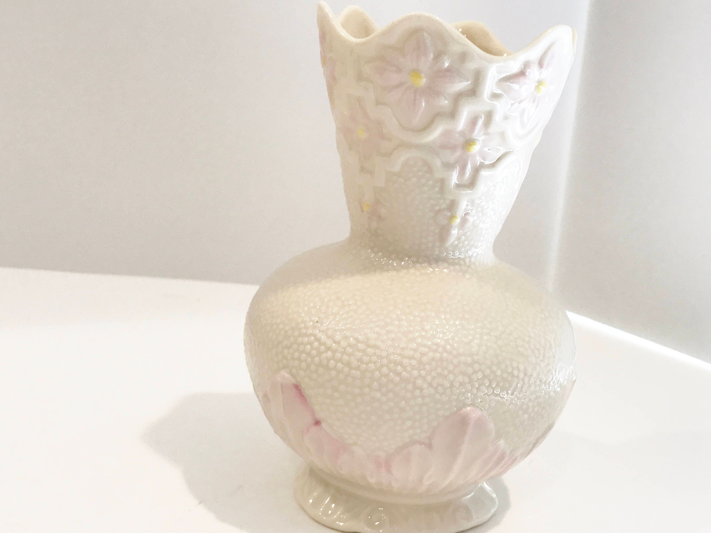 Reserved for SR, Belleek Pink Trimmed Vase, Irish Vase, Belleek China