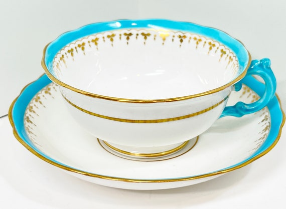 Adderley Teacup and Saucer , Antique Tea Cup , Purple Teacup , Teatime Teacups , English Teacups, Vintage Tea Cups , Aqua Tea Cup