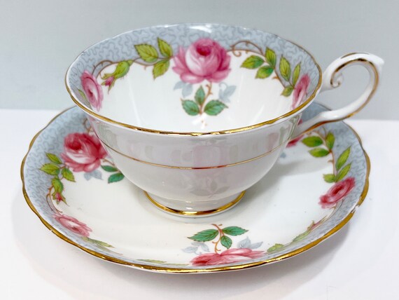Tuscan Teacup and Saucer , Floral Tea Cup , Rose Teacup , Housewarming Gift for Her , Caretaker Gift , Vintage Teacup , English Tea Cup