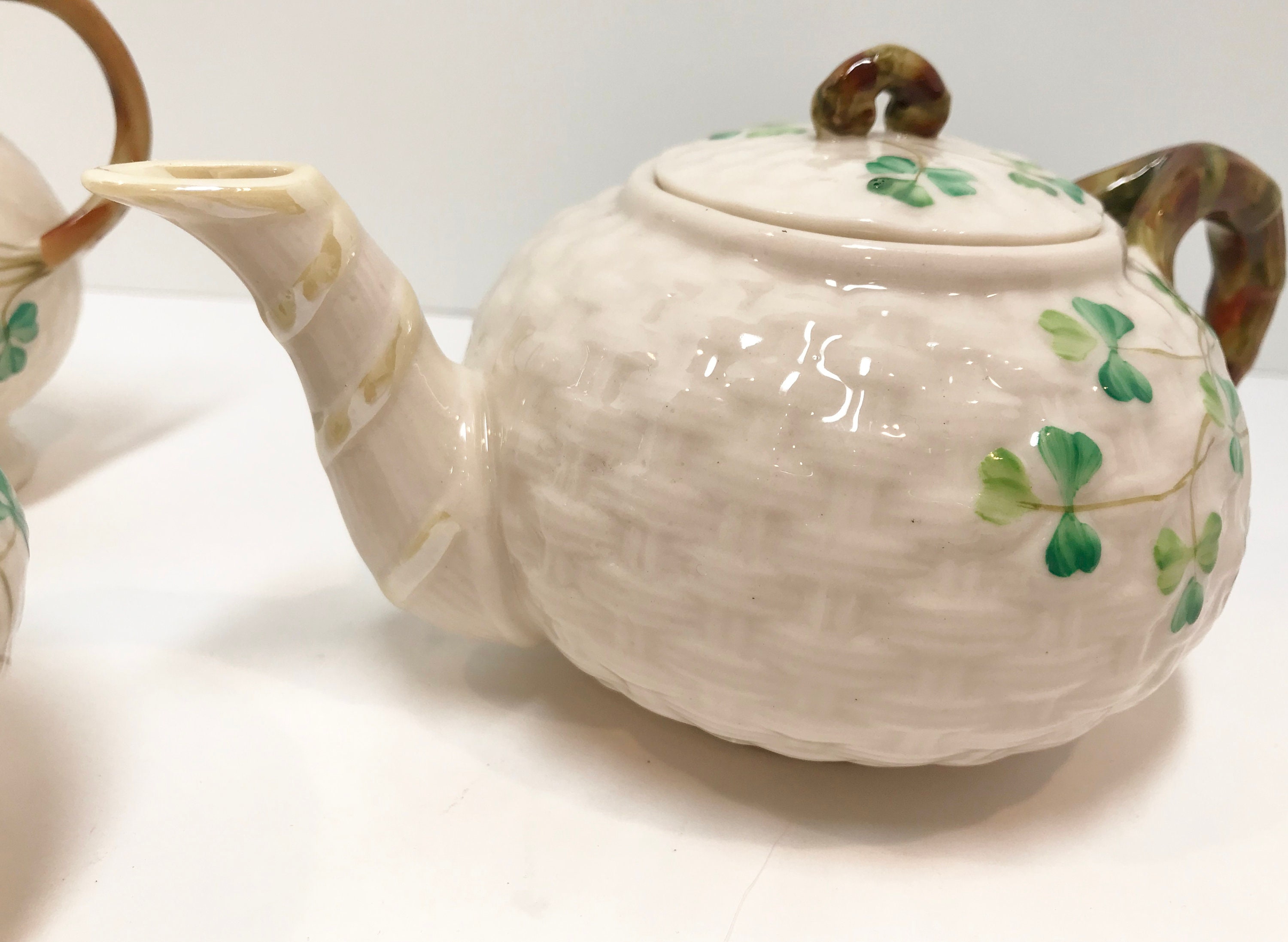 RARE One Person Shamrock Belleek Teapot, Belleek Tea Set, Irish Teapot