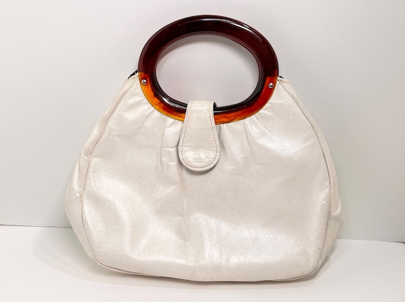 Leather Bag , Art Deco Bag , Beige Handbag  , Gift for Her , Birthday Gift , Anniversary Gift , Gifts for Friend