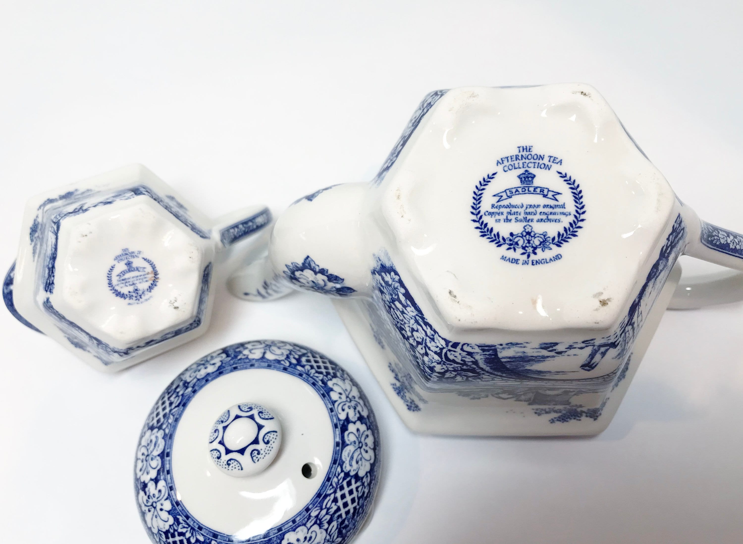 Blue White Sadler Teapot, Individual English Teapot, Sadler Tea Pot