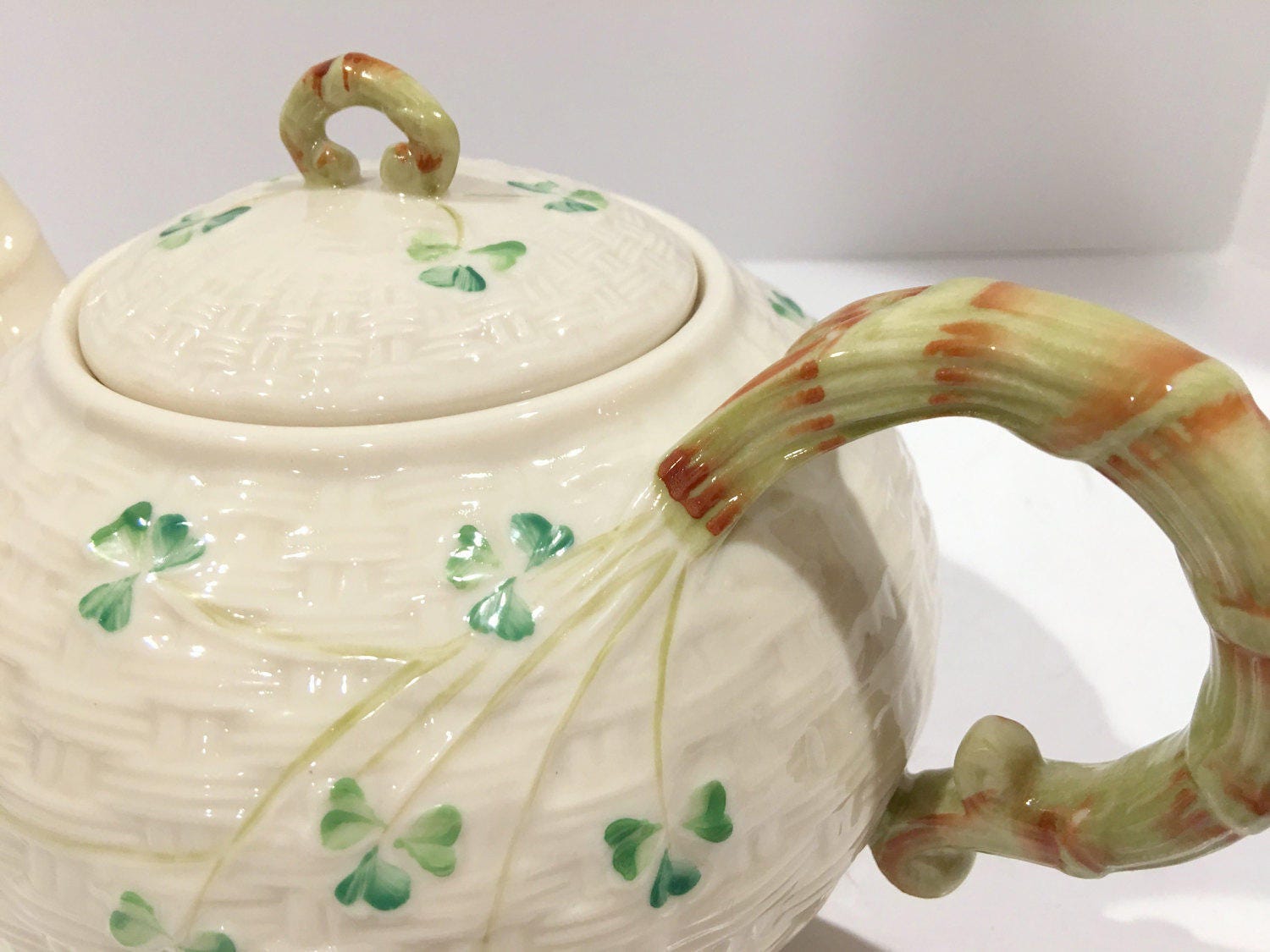 SOLD, Reserved for SR, Shamrock Belleek Teapot, 40 ounce Teapot, Irish