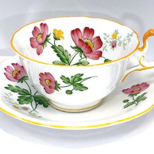 Tasse à thé et soucoupe Aynsley, tasse à thé anglaise en porcelaine tendre, tasse à thé marguerite, tasse à thé florale, cadeau d&#39;anniversaire, cadeau pour elle, cadeau pour amie