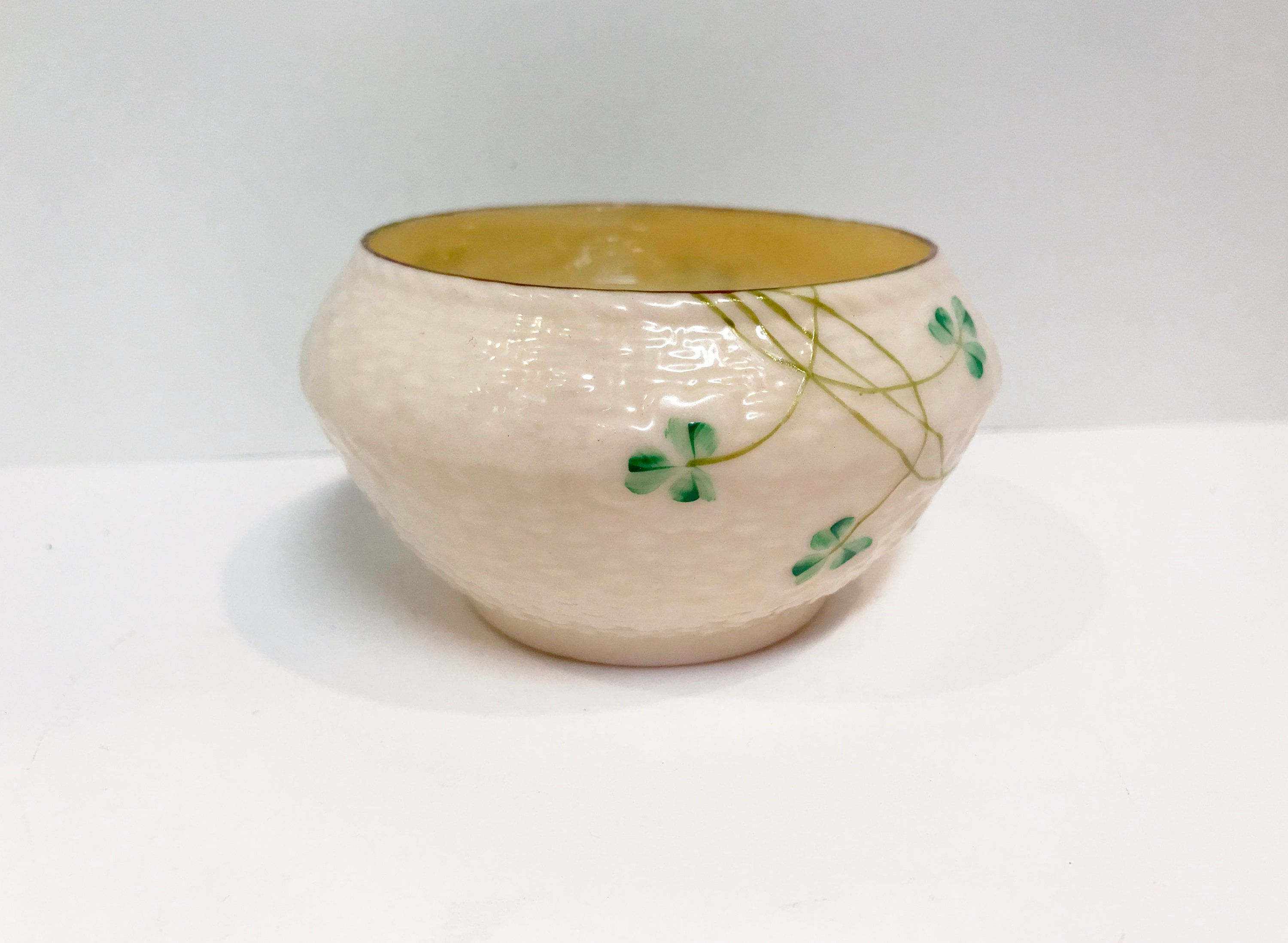 Green Mark Belleek, Belleek Sugar Bowl, Shamrock Ware Bowl, Irish Bowl