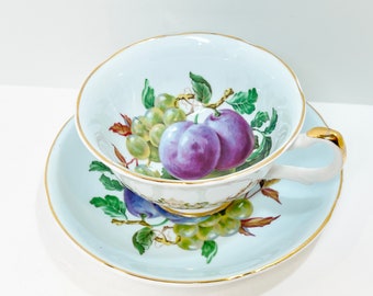 Royal Grafton Teacup and Saucer , Antique Teacup , English Bone China , Fruit Tea Cup , Vintage Tea Cup , Housewarming Gift for Her