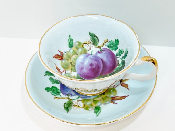 Royal Grafton Teacup and Saucer , Antique Teacup , English Bone China , Fruit Tea Cup , Vintage Tea Cup , Housewarming Gift for Her