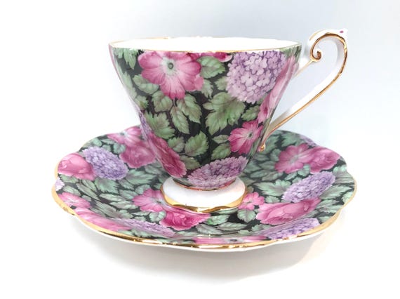 Royal Standard Floral Teacup and Saucer: Antique English Bone China