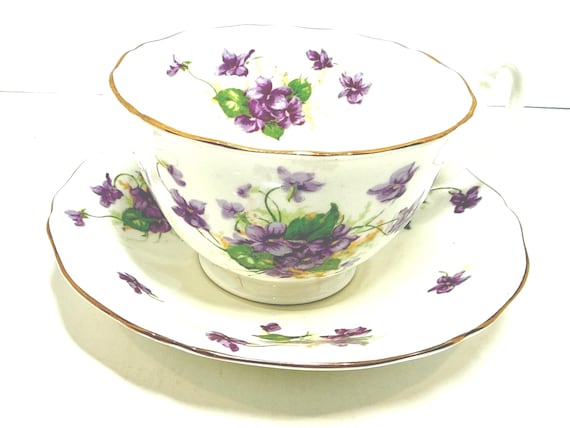 Adderley Violets Tea Cup and Saucer: English Floral Bone China